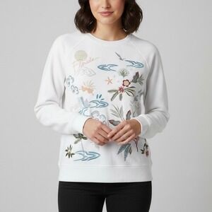 Johnny Was Florida Embroidered Raglan Sweatshirt White Size Small